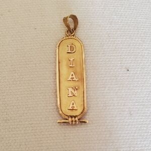 18K Solid Gold Double Side Egyptian Cartouche "DIANA", 2.7g, Vintage